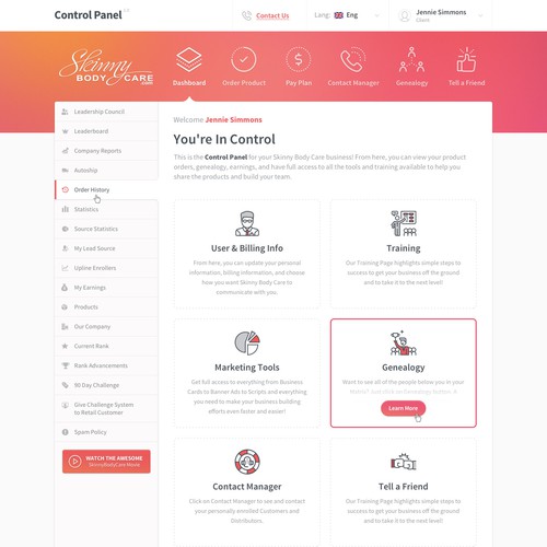 Marketing website with the title 'Skinny Bodycare Dashboard'