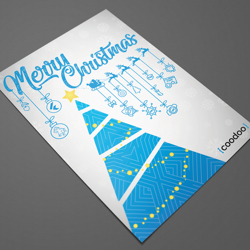 Christmas tree design with the title 'Coodoo Christmas Card'