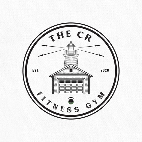 Garage design with the title 'Fitness Garage Lighthouse Logo'