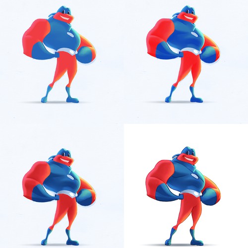 Superhero artwork with the title 'Redesign current mascot to be buffer and tougher.'