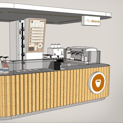 Stand design with the title 'Crepe and Karak Kiosk'