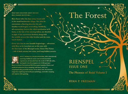 Old book cover with the title 'Cover for Rienspel - Issue 01'