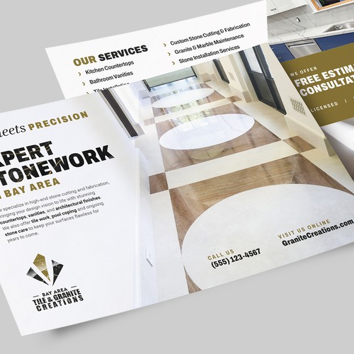 Marble design with the title 'Outstanding Postcard Design for Granite Creations'