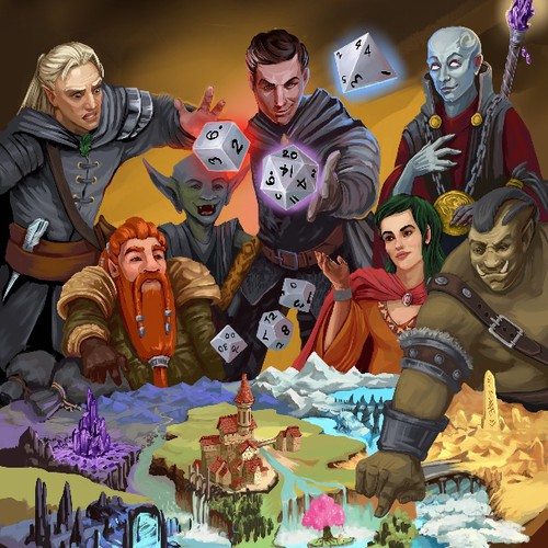 Magical illustration with the title 'Play D&D'