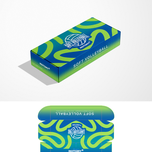 Box packaging with the title 'box design for Motomy Soft Volleyball'