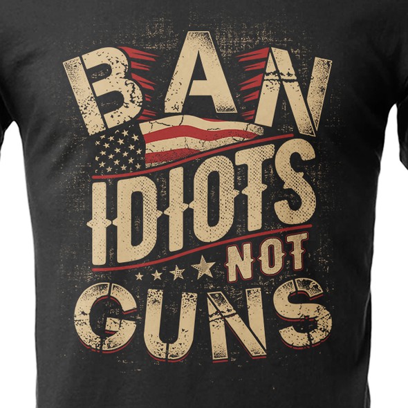 Calligraphy t-shirt with the title 'Ban Idiots nnot Guns'