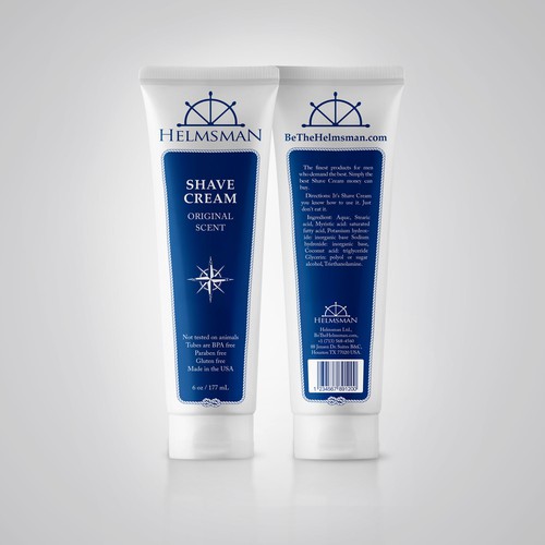 Marine design with the title 'Helmsman Shave Cream Label'