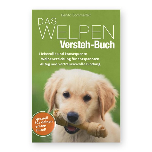 Dog book cover with the title 'Book cover for book about puppy'