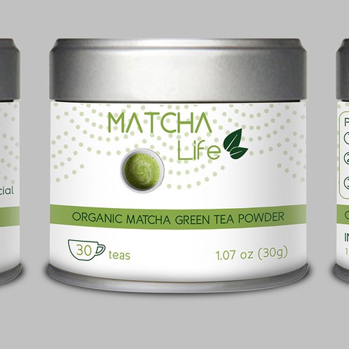 Tea label with the title 'Matcha Life / Organic Matcha Green Tea'
