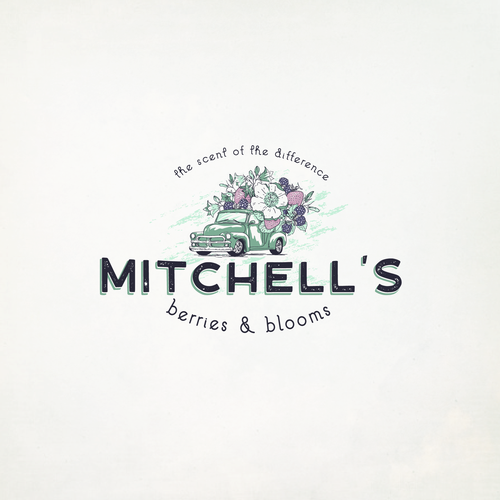 Black berry logo with the title 'Mitchell's Berries & Blooms'