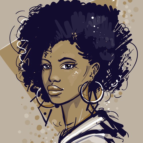 Black design with the title 'Illustration of African American girl'