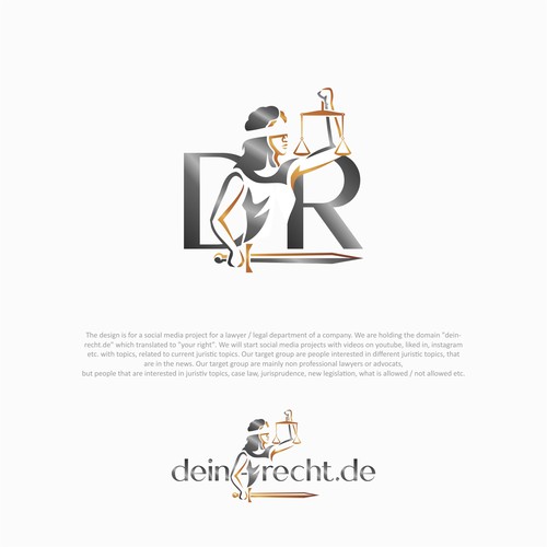 Justice logo with the title 'Lady Justice winner logo'