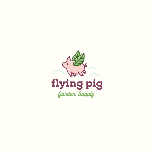 Flying design with the title 'Flying Pig Garden Supply'