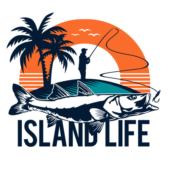 Fishing boat design with the title 'Island Life FIshing '