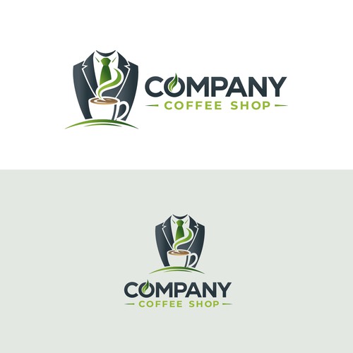 Espresso logo with the title 'Premium Coffee Shop Logo Design | Elegant Coffee Cup & Suit Icon'