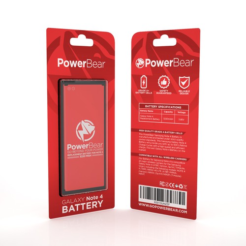 Battery design with the title 'PRODUCT PACKAGING FOR POWERBEAR'