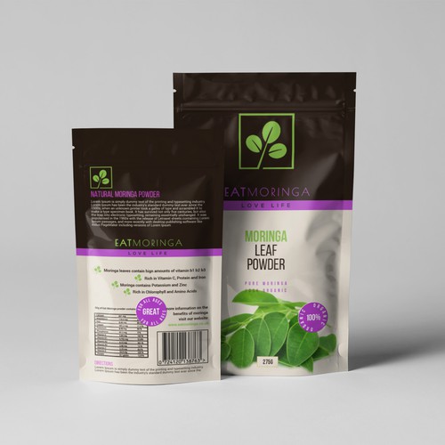 Leaf packaging with the title 'product design for Eat moringa'