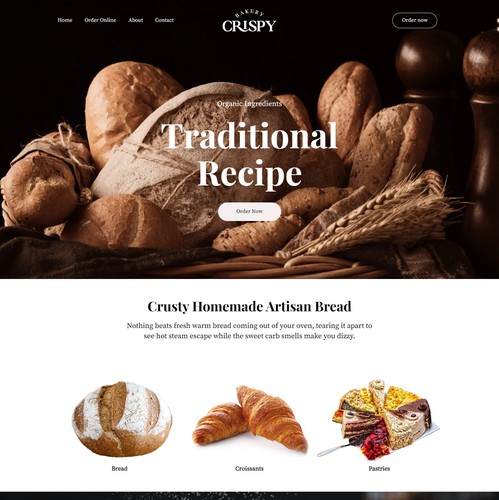 Pastry design with the title 'Crispy Bakery Ordering page'