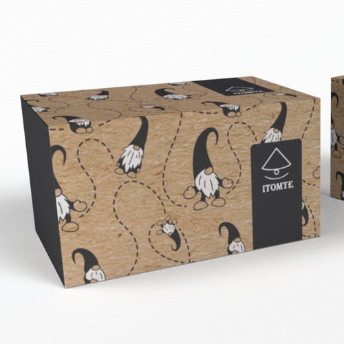 Hand-drawn packaging with the title 'Box for Handmade Adorable Plush Gnome'