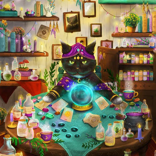 Cat illustration with the title 'Puzzle illustration'