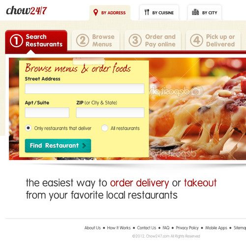 Restaurant website with the title 'Chow 24/7'