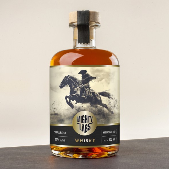 Whiskey packaging with the title 'Mighty Labs Whisky'