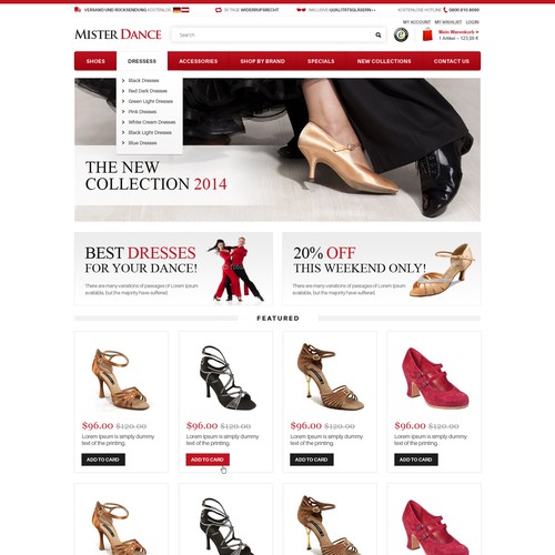 Feminine website with the title 'Design Dancing Shoe frontpage'