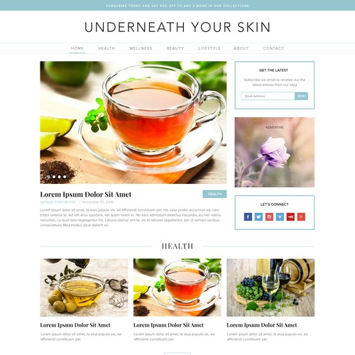 Lifestyle website with the title 'Underneath Your Skin'