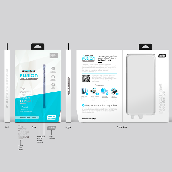 Phone packaging with the title 'Clear Coat Bumper'