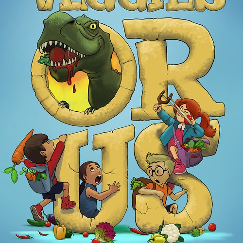 Board game artwork with the title 'Veggies or Us !!'