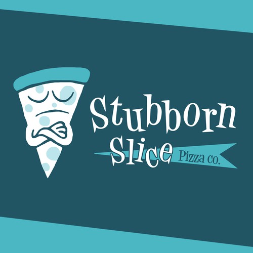 Pizza box design with the title 'Stubborn Slice logo'