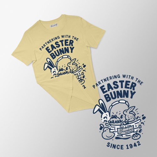 Hand-drawn t-shirt with the title 'EASTER DOODLE DESIGN'