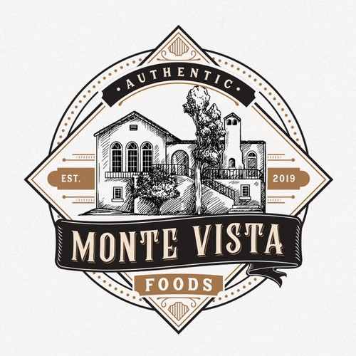 Ribbon design with the title 'Monte Vista Foods'