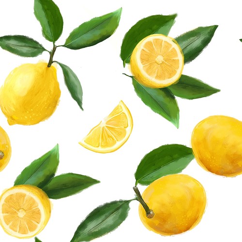 Fashion illustration with the title 'Lemon Print Pattern for Swimwear Fabric'