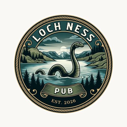 Pictorial logo with the title 'Circular emblem logo for Loch Ness Pub'
