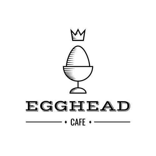 Woodcut logo with the title 'Logo for Egghead Cafe'
