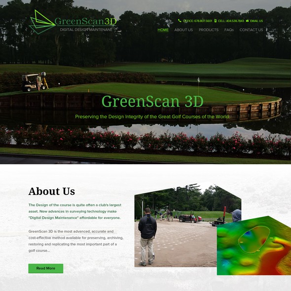 Golf course design with the title 'GreenScan 3D Website Revised and Updated'