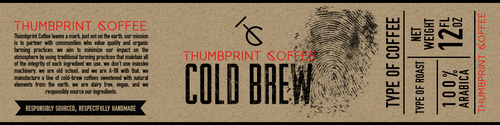 Cold brew label with the title 'Thumbprint Coffee Label'