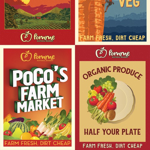 Old-fashioned design with the title 'Retro style produce posters'