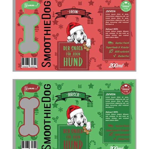 Dog label with the title 'Christmas smoothie for dogs'