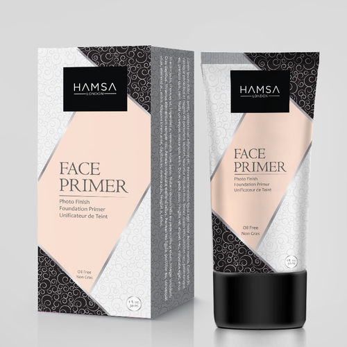 Tube packaging with the title 'HAMSA, primer cream, box and tube design'