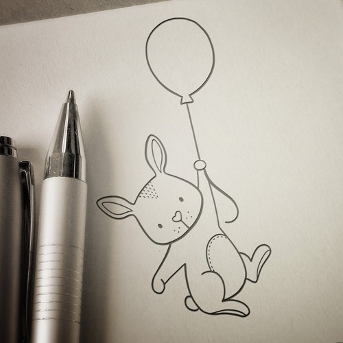 Cute artwork with the title 'Rubber stamp - rabbit'