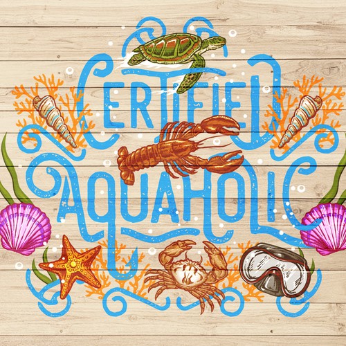 Ocean t-shirt with the title 'Certified Aquaholic'