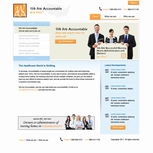 Health website with the title 'Website Design for WAA'