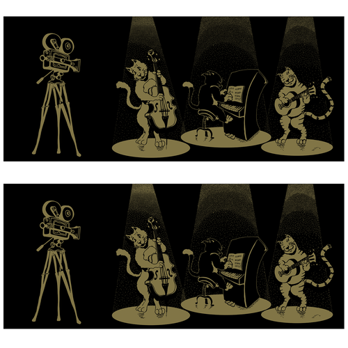 Cartoonish artwork with the title 'cats playing jazz'