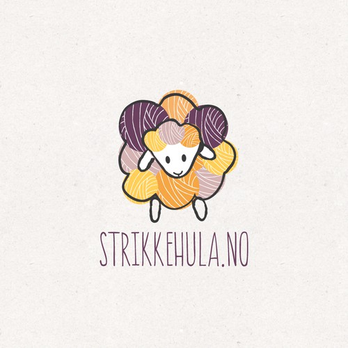 Yellow and purple design with the title 'Knitting webshop logo'