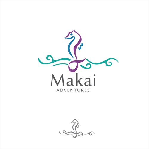 Seahorse logo with the title 'Flowing, feminine, oceanic logo'