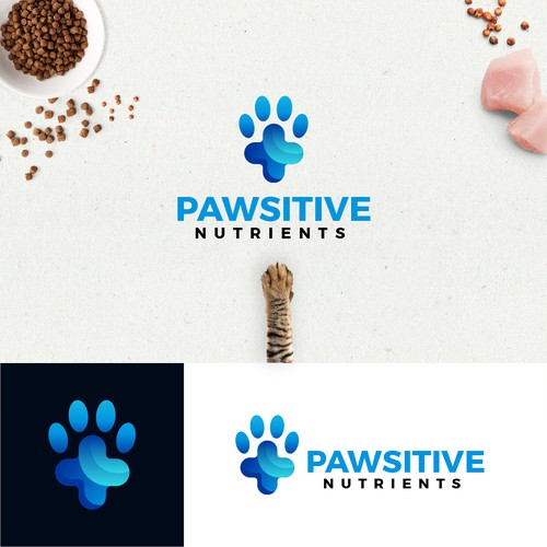 Cat brand with the title 'Pawsitive Nutrients Logo Design'
