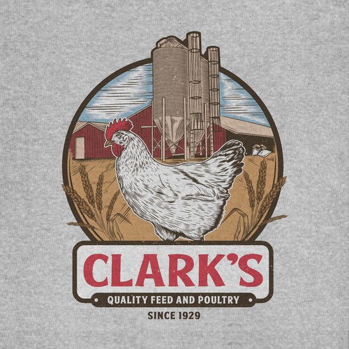 Industrial t-shirt with the title 'Clark's feed and poultry tshirt design'