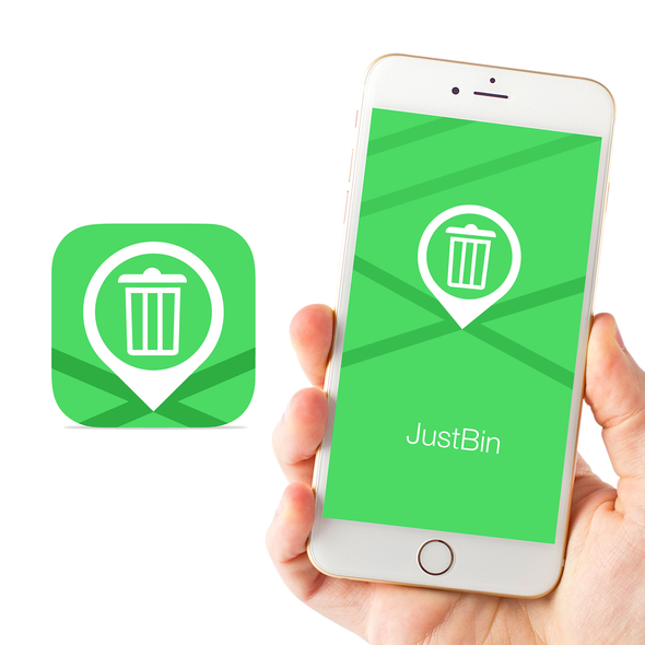 GPS design with the title 'JustBin the Trash Bin location'